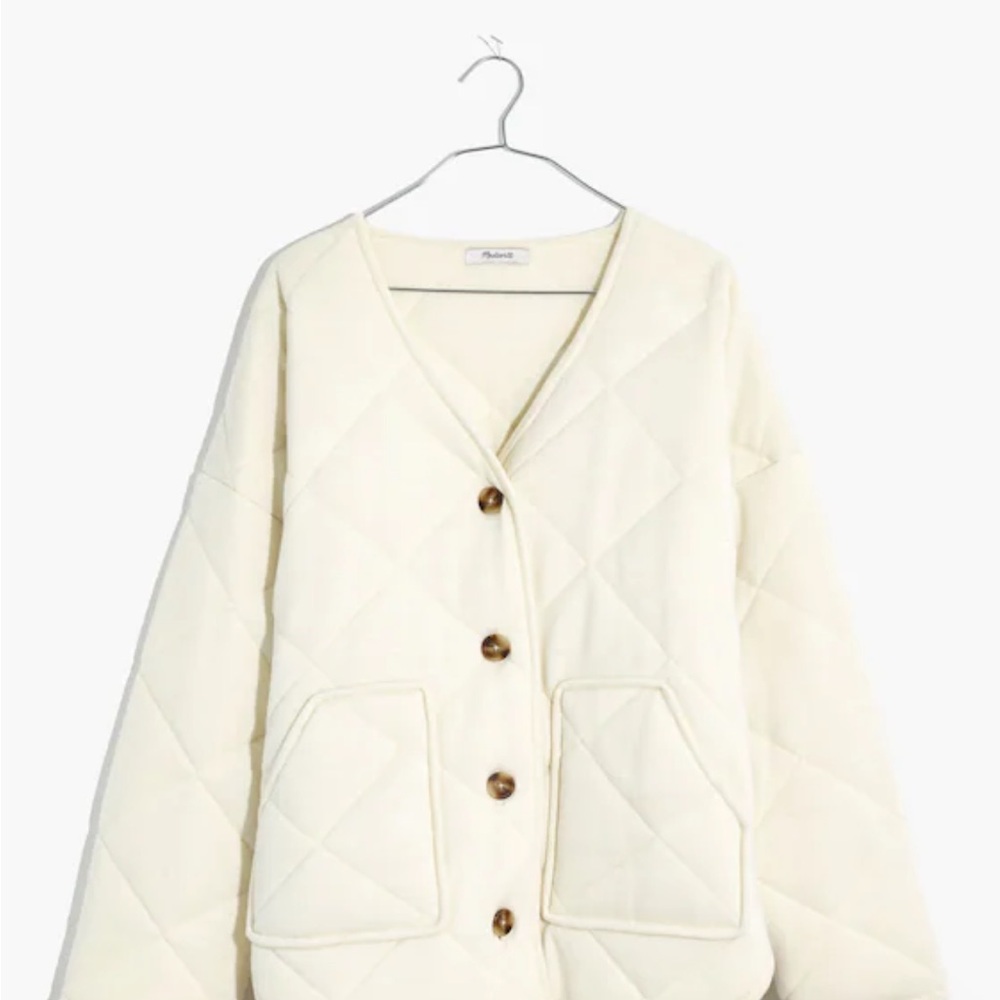 Madewell Off-White Quilted Wool Sweater Jacket